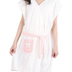 White & Pink Women's Spa Wrap Robe with Contrast Trim